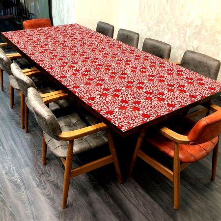 Wood and Resin Table Top in Red & White Colour